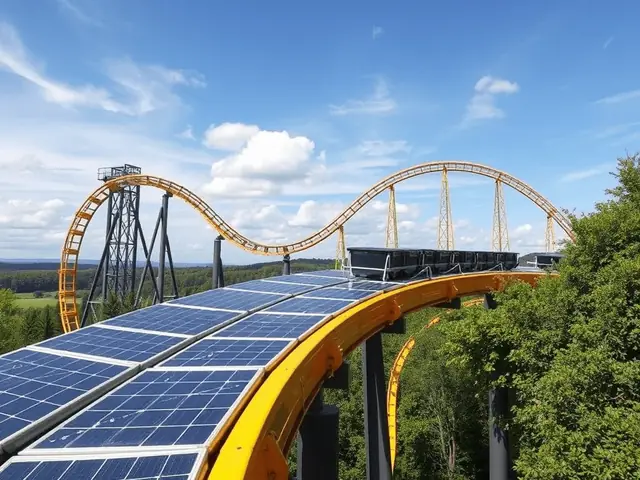 Solar panels arranged along a roller coaster track