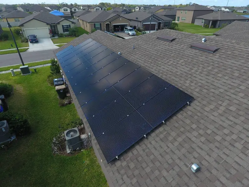 Solar array on a home in a quiet residential neighborhood